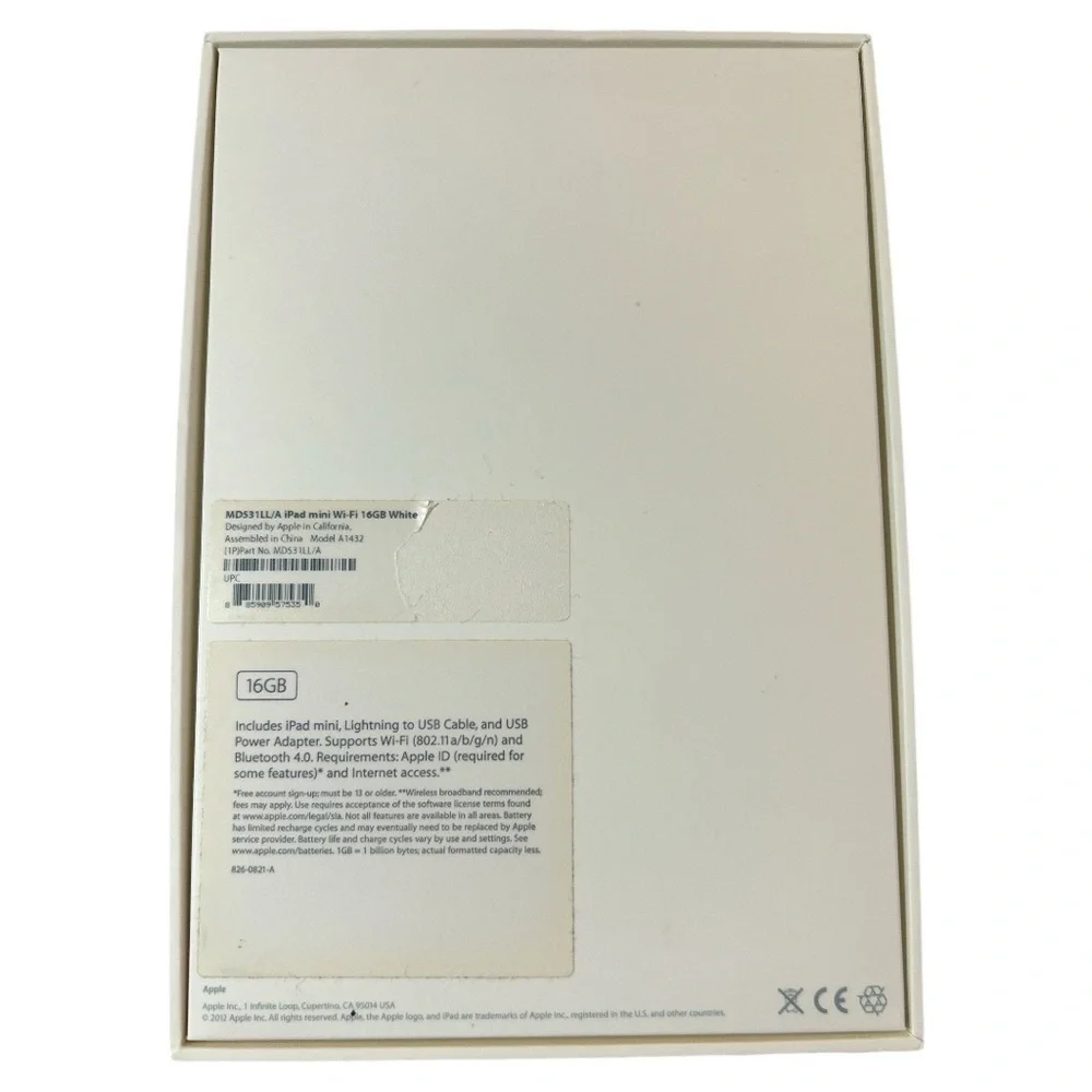 2012 Apple iPad Mini BOX ONLY Wi-Fi 16GB White Info, Apple Sticker